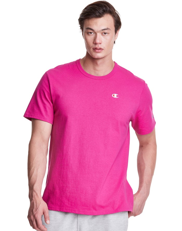 Champion Mens T-Shirt NZ - Heritage C Logo Pink ( 4108-TUQOK )